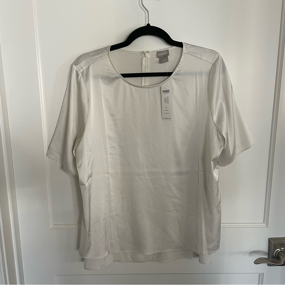 NEW Chico’s Elbow Sleeve Tee Satin Layering Tee, Women’s Size 12/14